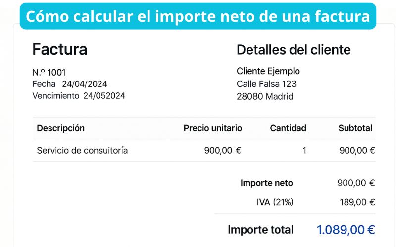 calcular el importe neto de una factura